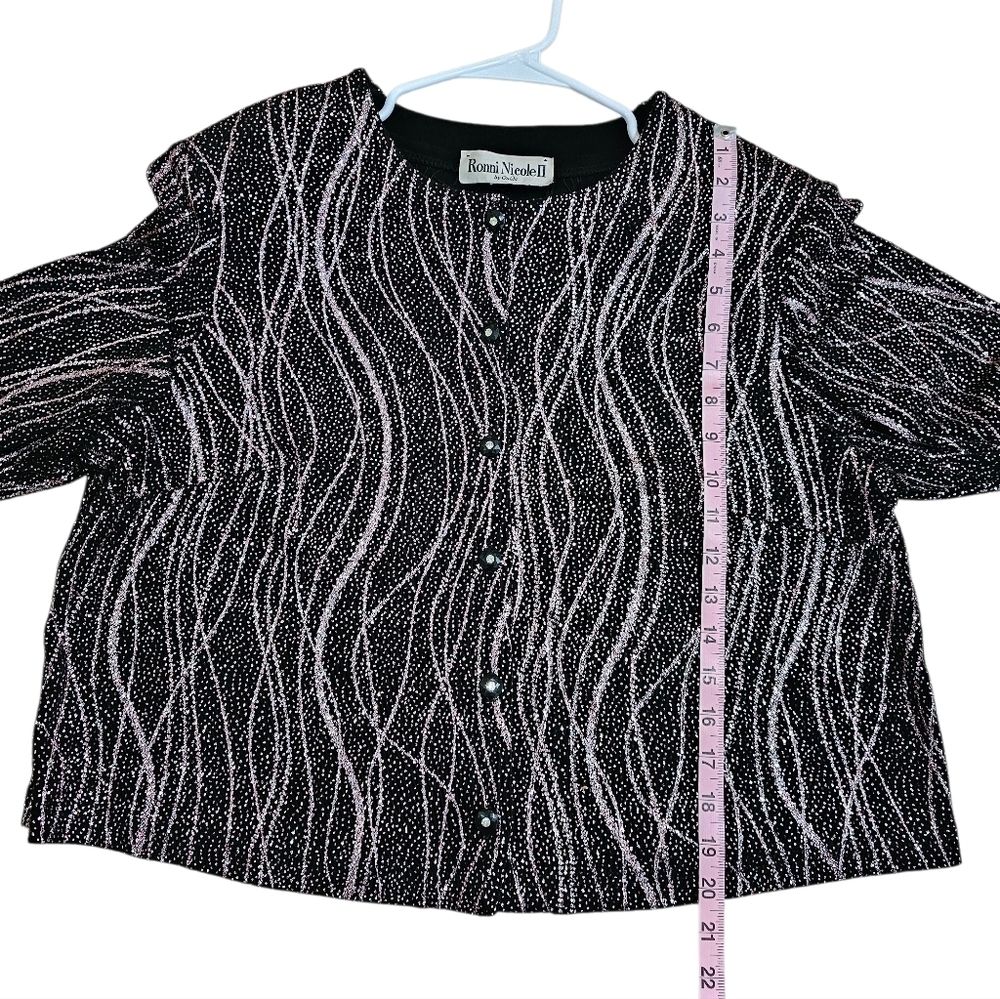 Ronni Nicole II Vintage Black Pink Shimmer Cropped Cardigan Top Large Luxury 80s - Picture 6 of 6